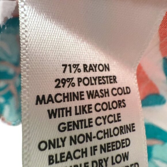 Kim Rogers Top Plus Size 2X Tropical Leaf Coral Turquoise Short Sleeve Tunic - Picture 9 of 9